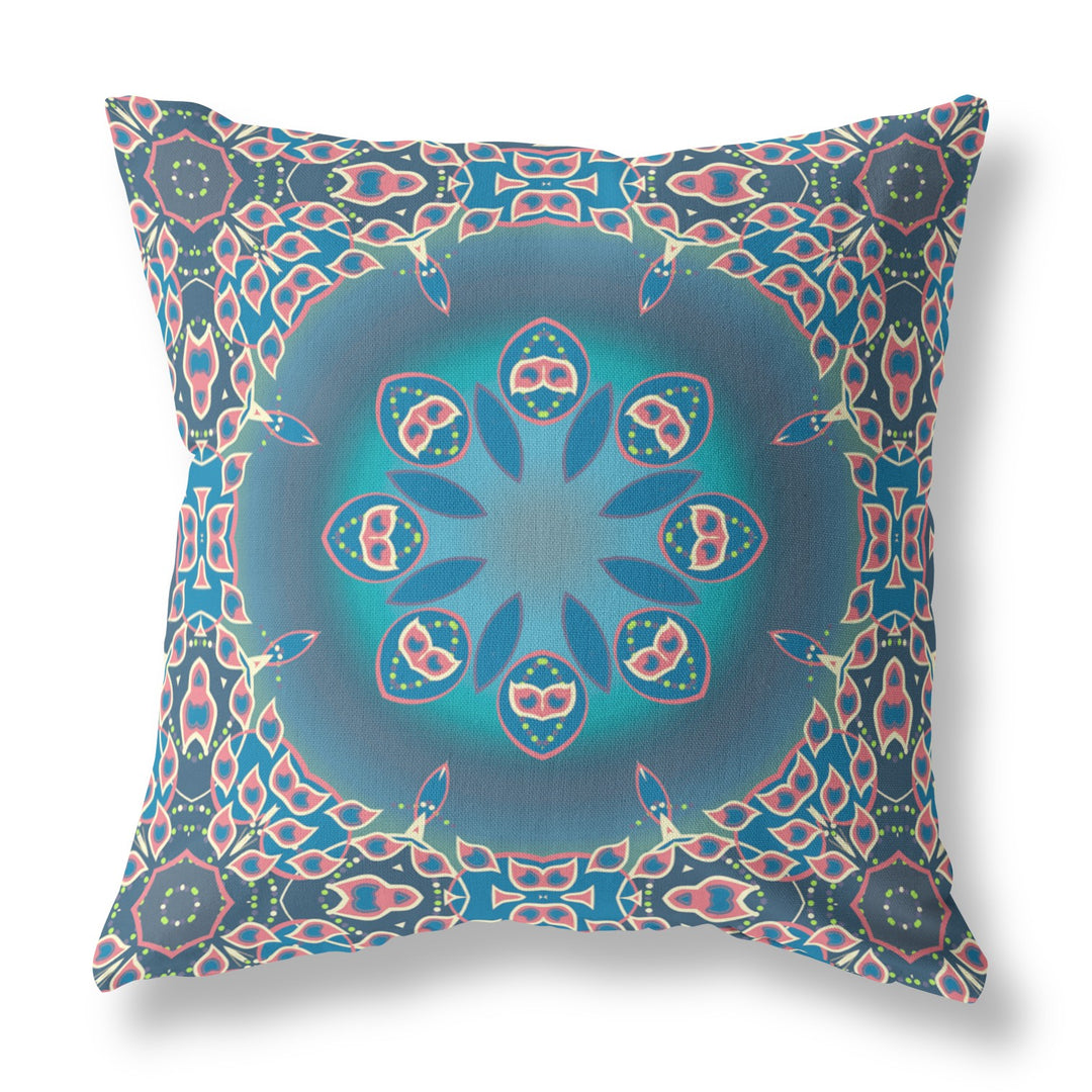 16” Blue Pink Jewel Indoor Outdoor Zippered Throw Pillow