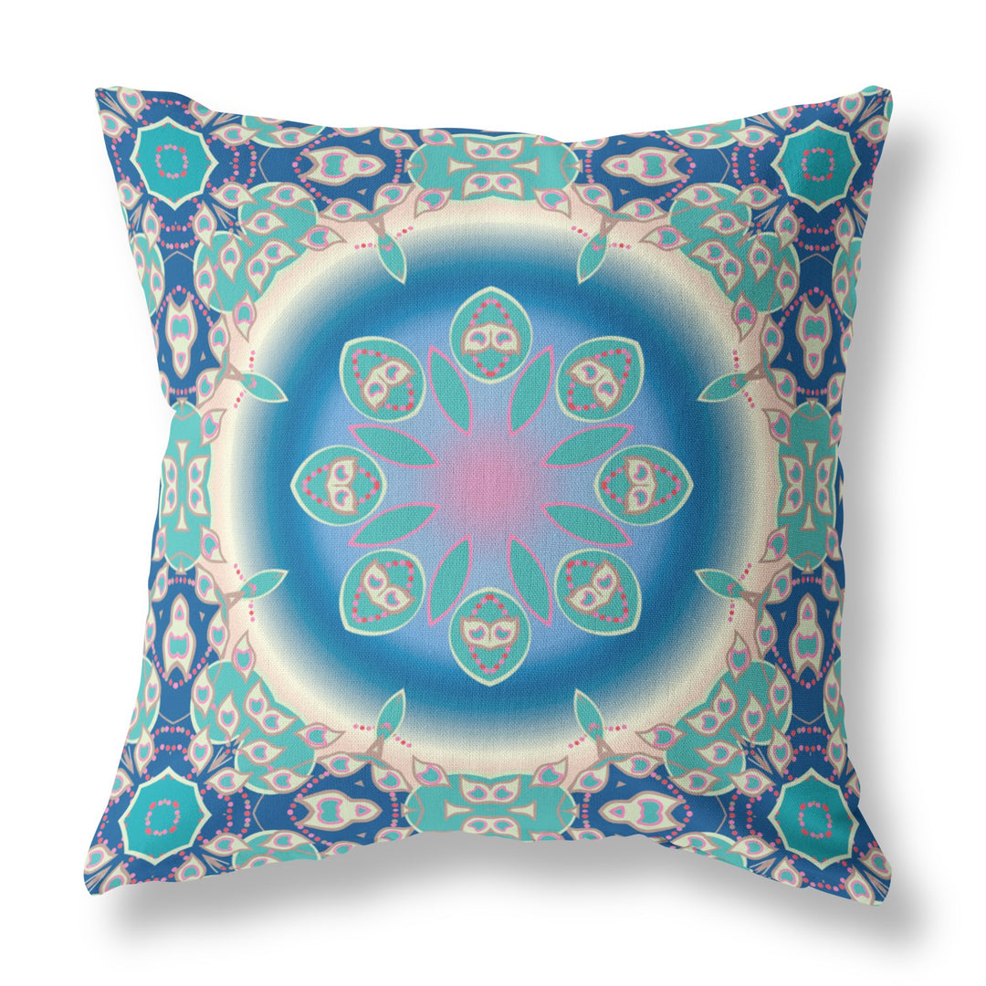 20” Blue Turquoise Jewel Indoor Outdoor Zippered Throw Pillow