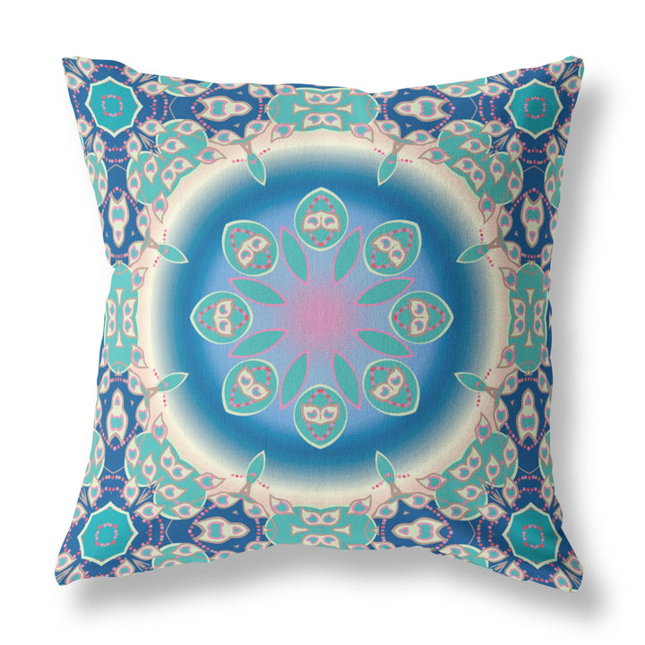 26” Blue Turquoise Jewel Indoor Outdoor Zippered Throw Pillow