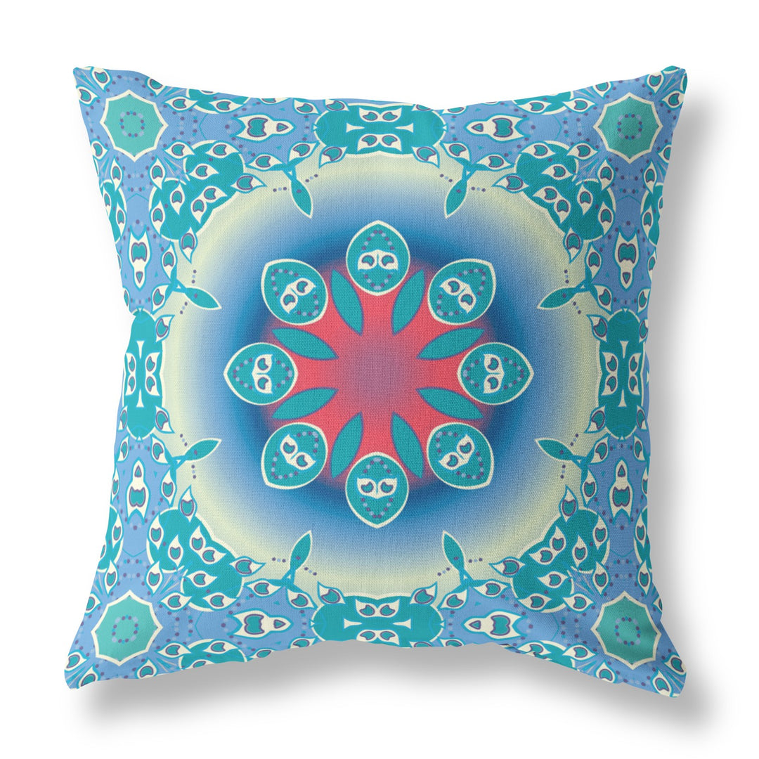 16” Turquoise Pink Jewel Indoor Outdoor Zippered Throw Pillow