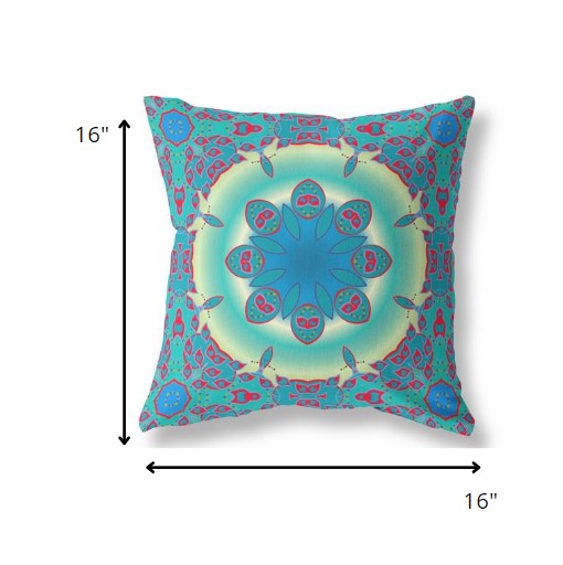 16” Blue Red Jewel Indoor Outdoor Zippered Throw Pillow