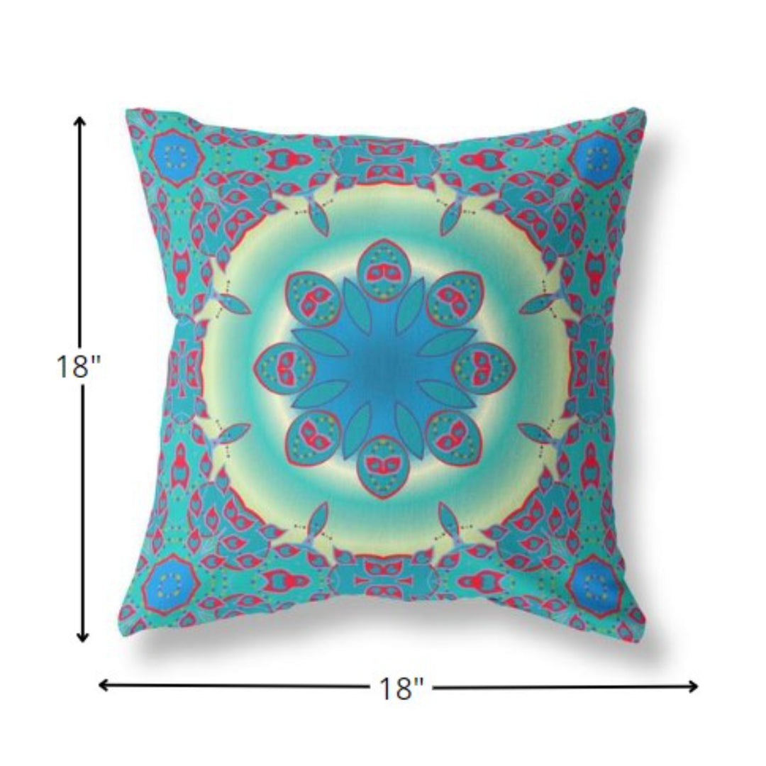 18” Blue Red Jewel Indoor Outdoor Zippered Throw Pillow