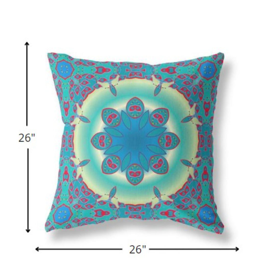 26” Blue Red Jewel Indoor Outdoor Zippered Throw Pillow