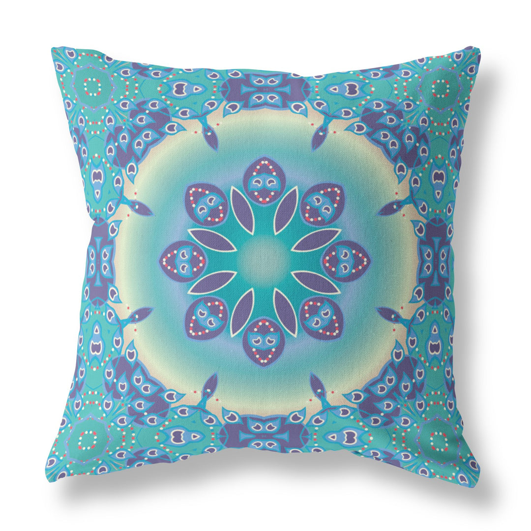 20” Green Blue Jewel Indoor Outdoor Zippered Throw Pillow