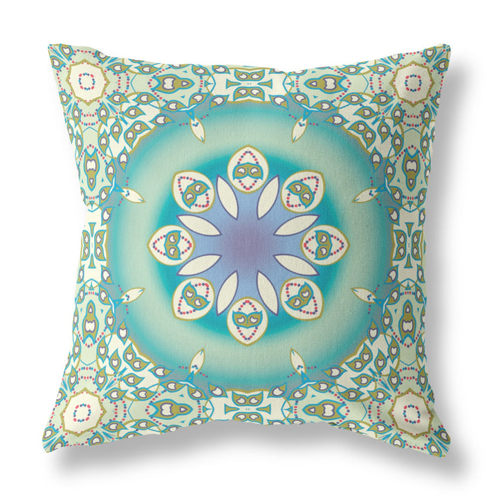 16” Turquoise Olive Jewel Indoor Outdoor Zippered Throw Pillow