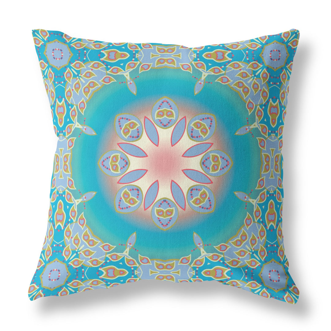 16” Blue Gold Jewel Indoor Outdoor Zippered Throw Pillow