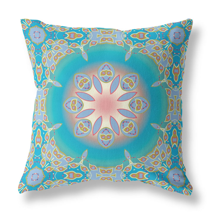 26” Blue Gold Jewel Indoor Outdoor Zippered Throw Pillow