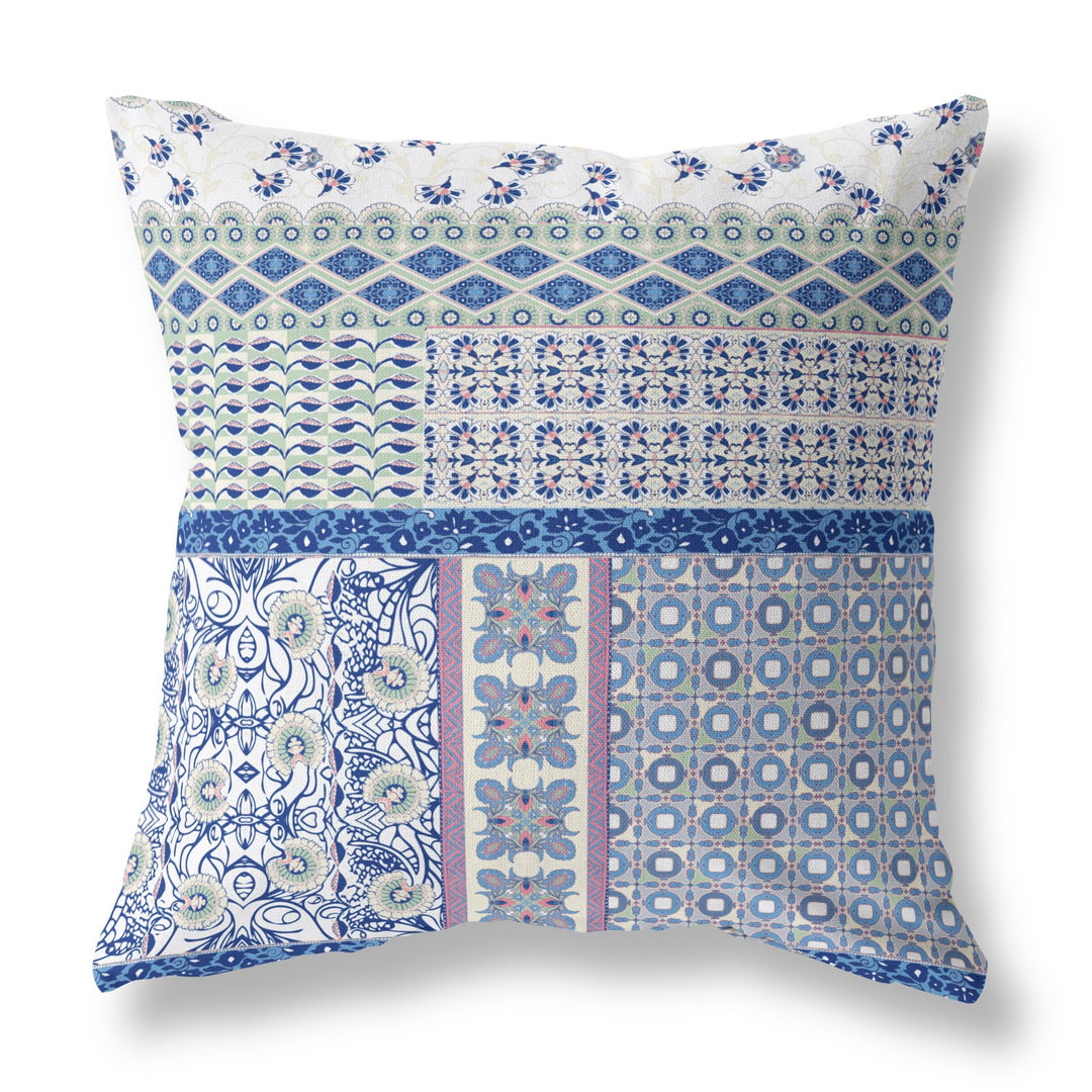 16” Blue Lavender White Patch Indoor Outdoor Zippered Throw Pillow