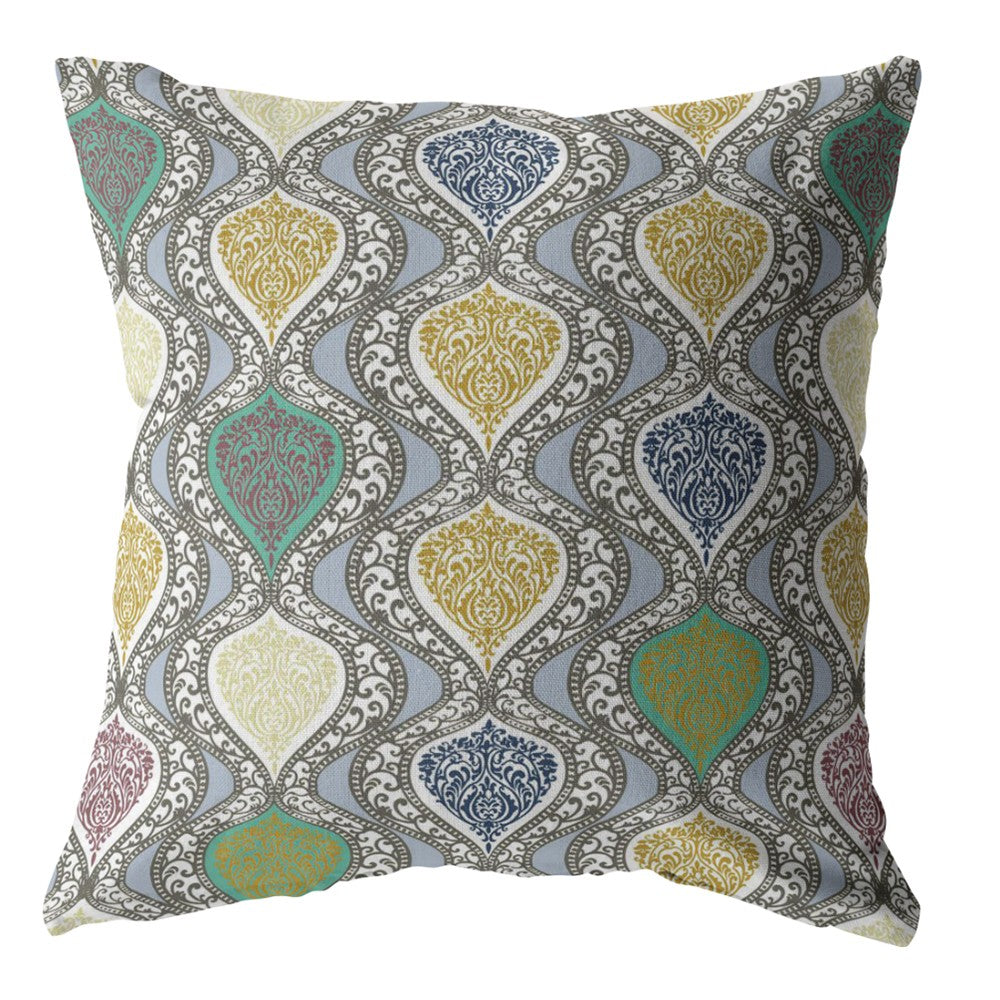 16” Gray Gold Ogee Indoor Outdoor Zippered Throw Pillow