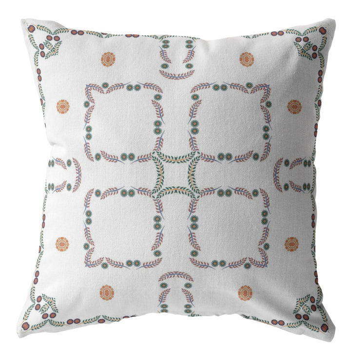 18” White Floral Indoor Outdoor Zippered Throw Pillow