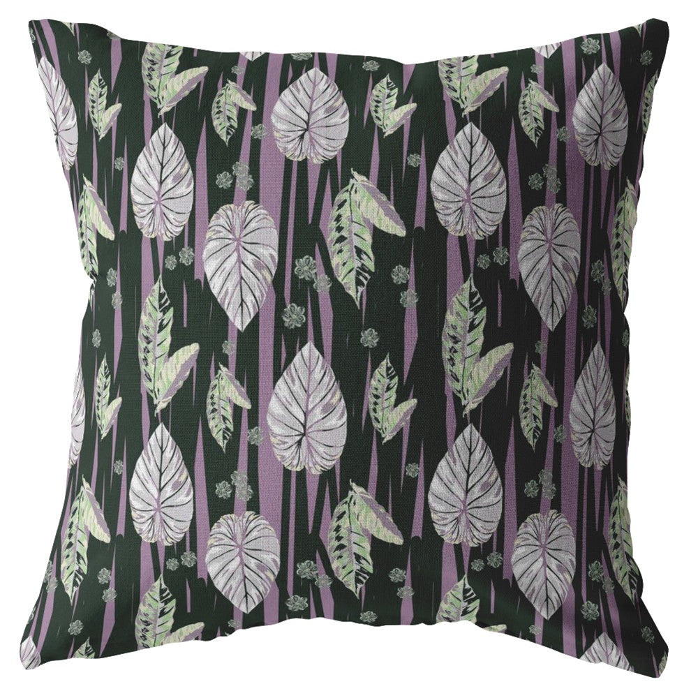 20” Black Purple Fall Leaves Indoor Outdoor Zippered Throw Pillow