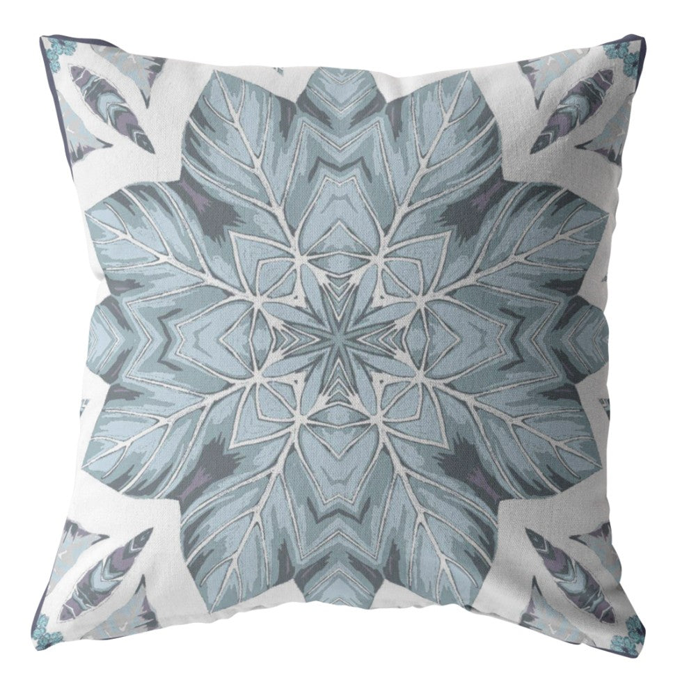 20" Blue Floral Forest Indoor Outdoor Zippered Throw Pillow