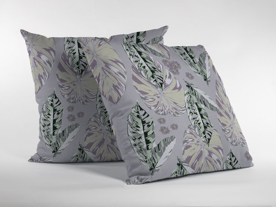 20” Blue Purple Tropical Leaf Indoor Outdoor Zippered Throw Pillow