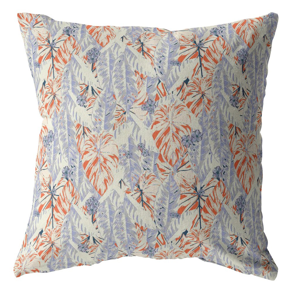 26" Orange Lavender Tropics Indoor Outdoor Zippered Throw Pillow