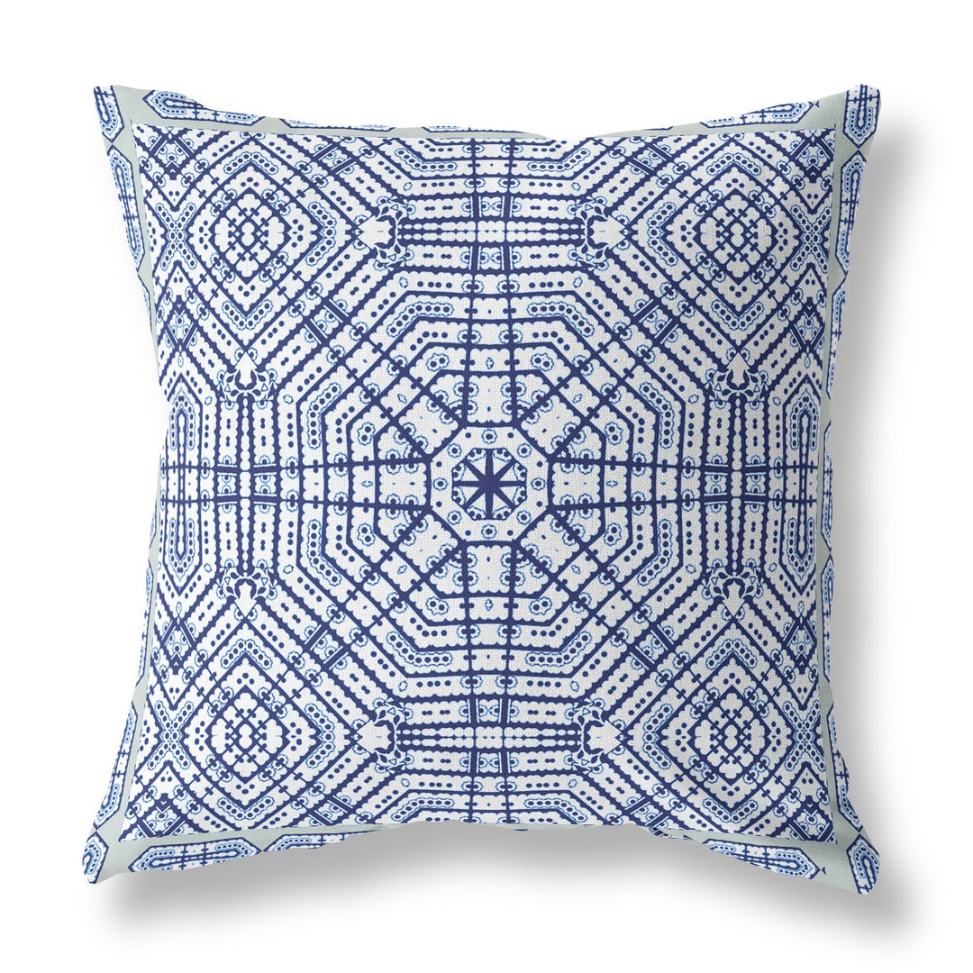 28” Navy White Geostar Indoor Outdoor Throw Pillow