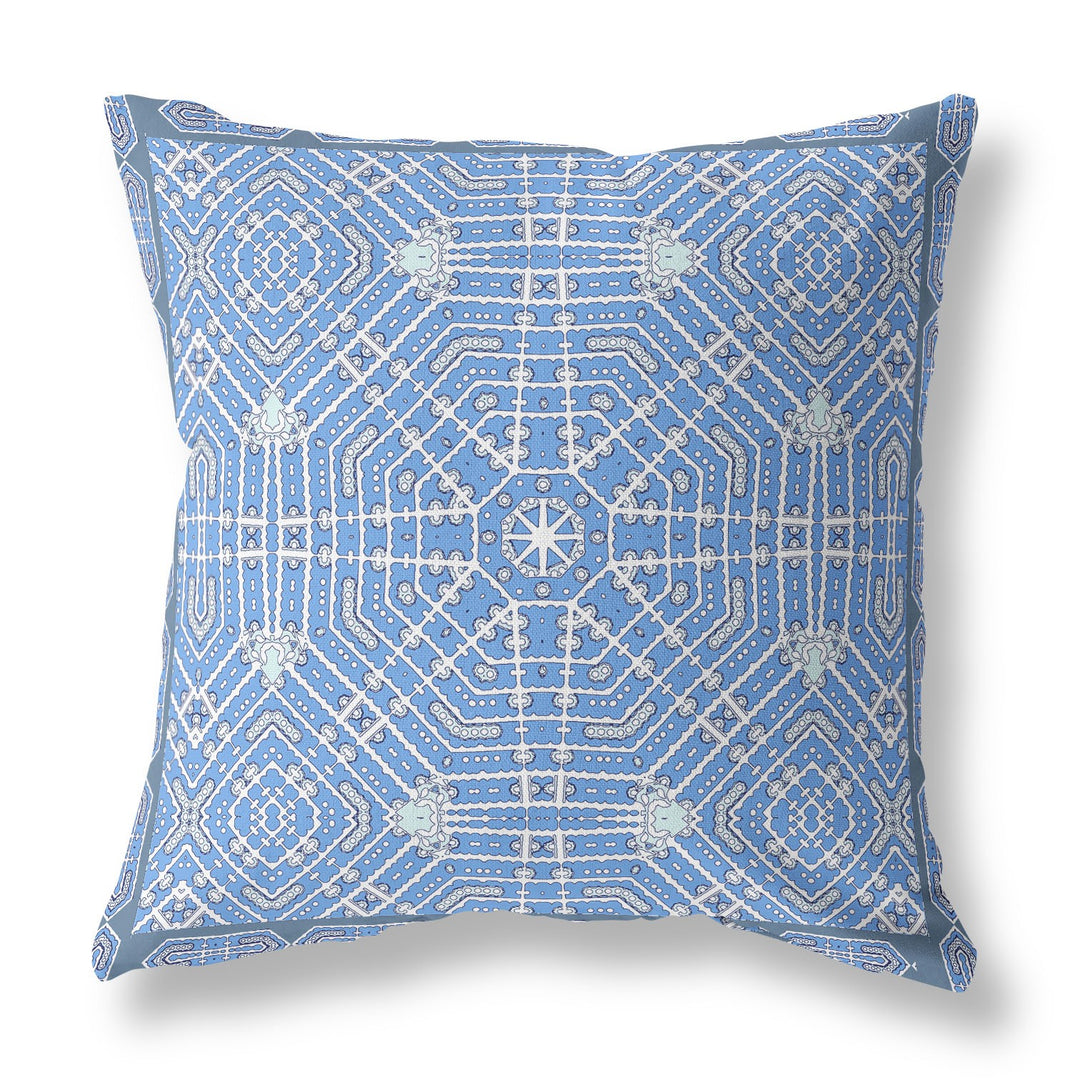 16” Blue White Geostar Indoor Outdoor Throw Pillow