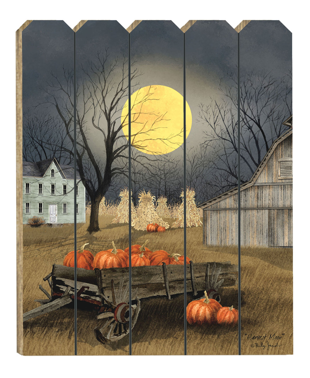 Harvest Moon Pumpkins Unframed Picket Fence Wall Art