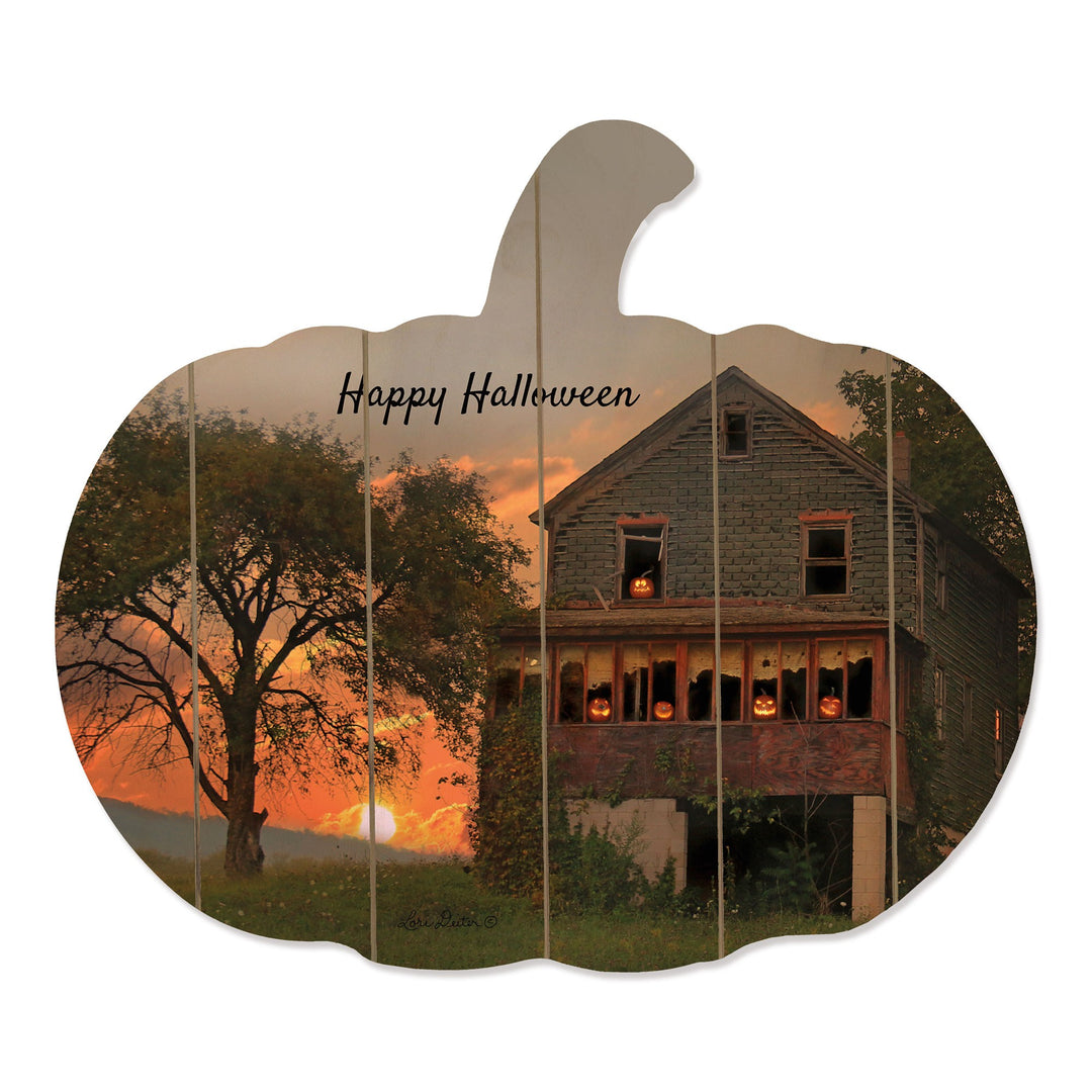 Happy Halloween Pumpkin Shaped Wood Print Wall Art