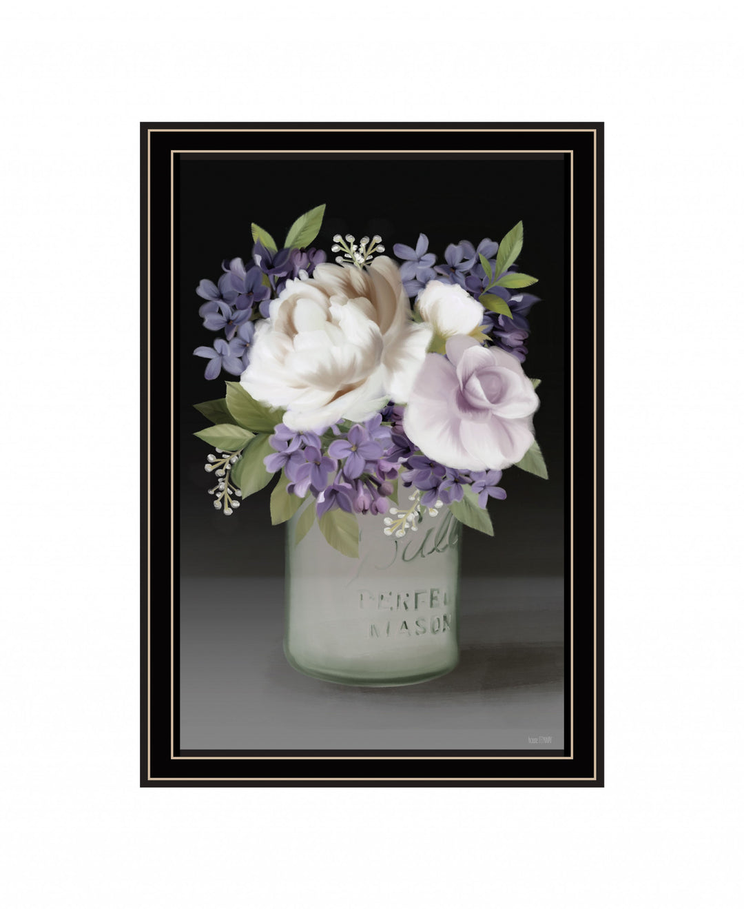 Lilac Mason Jar Floral 1 Black Framed Print Wall Art