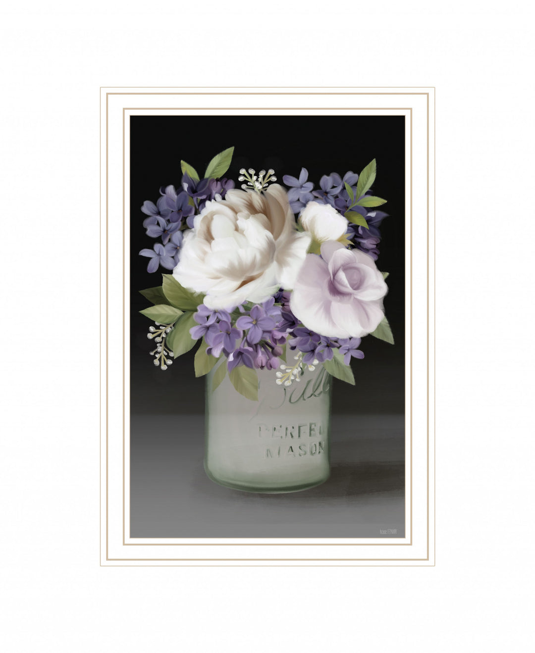 Lilac Mason Jar Floral 2 White Framed Print Wall Art