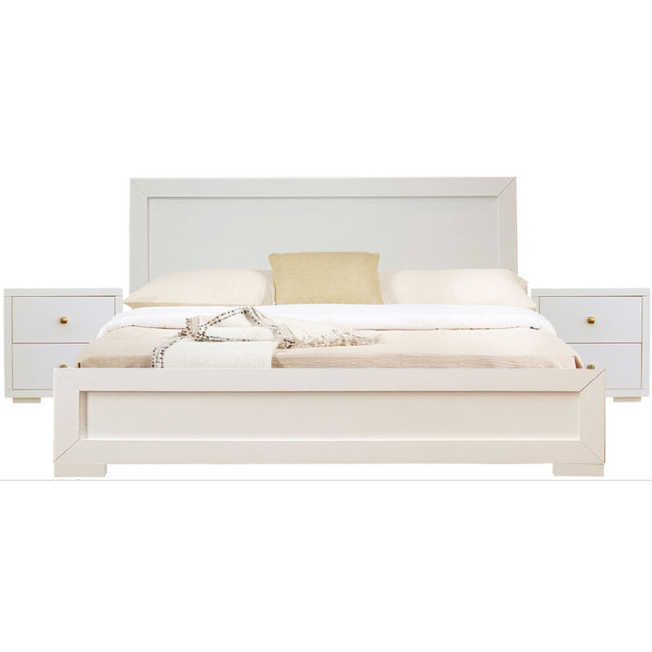 Moma White Wood Platform King Bed With Two Nightstands