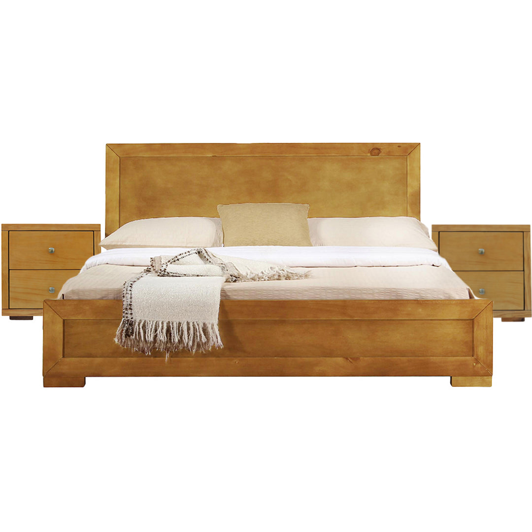 Moma Oak Wood Platform Queen Bed With Two Nightstands