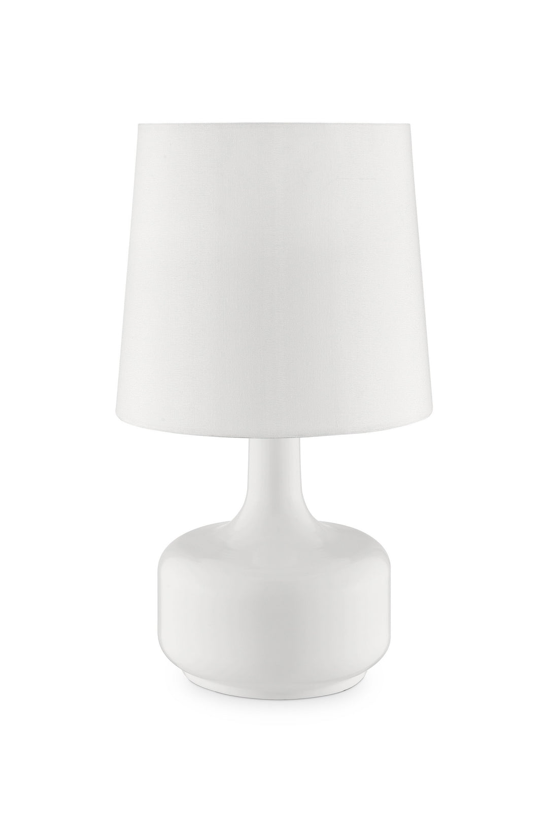 17" White Metal Bedside Table Lamp With Off-White Shade