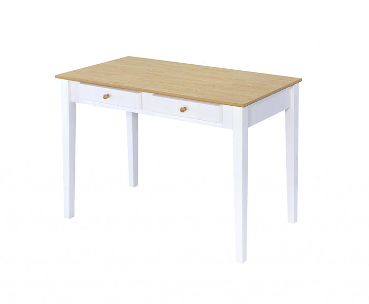 Wood And White Finish Cottage Desk With 2 Drawers