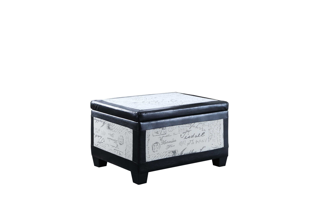 Black Postcard Faux Leather Storage Bench and Two Ottomans