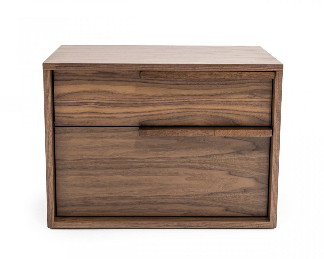 Modern Light Brown Walnut Nightstand with Two drawers