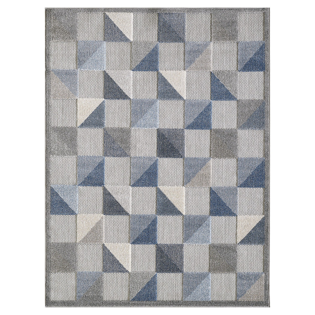 5' X 7' Blue And Gray Geometric Stain Resistant Indoor Outdoor Area Rug