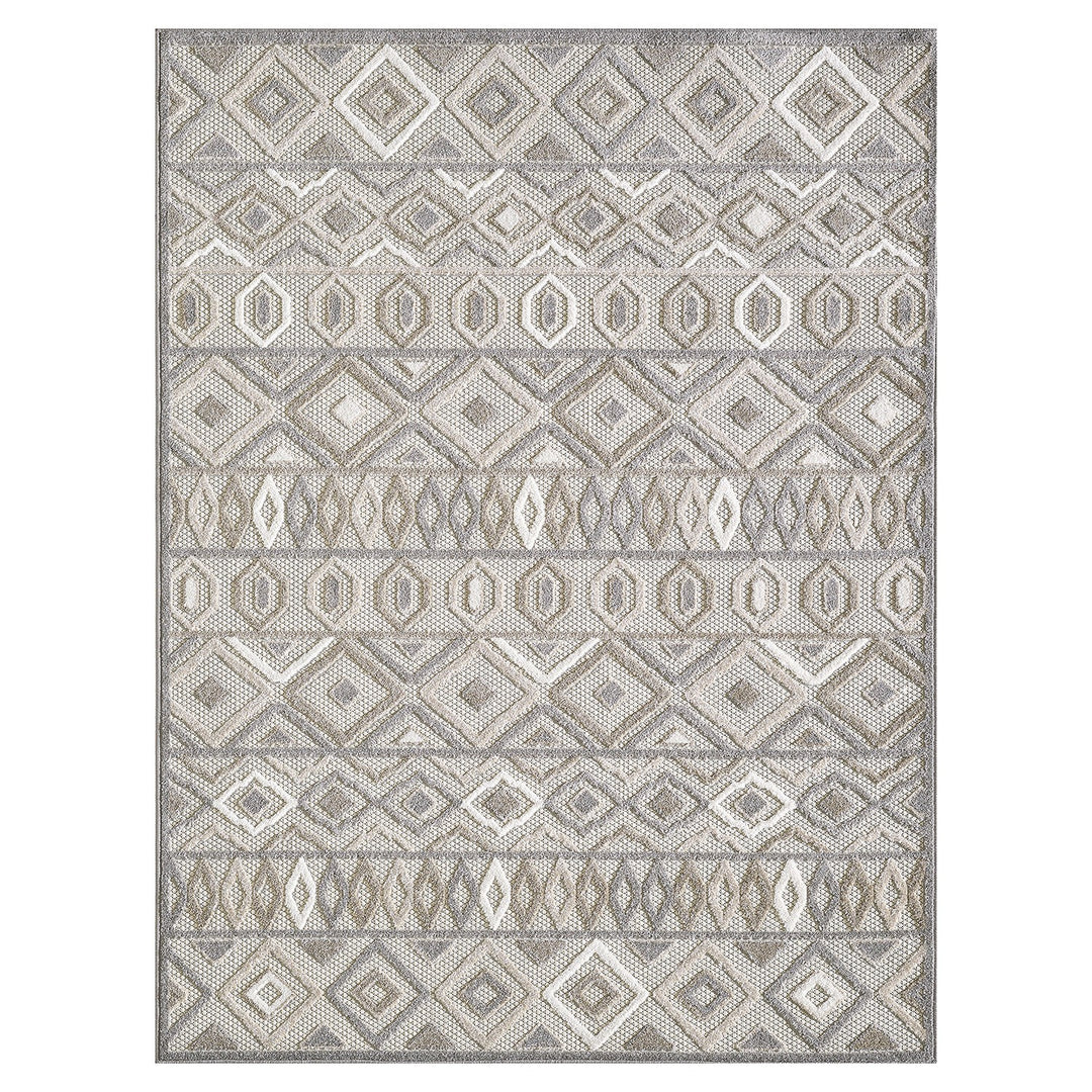 3' X 5' Gray And Ivory Southwestern Stain Resistant Indoor Outdoor Area Rug