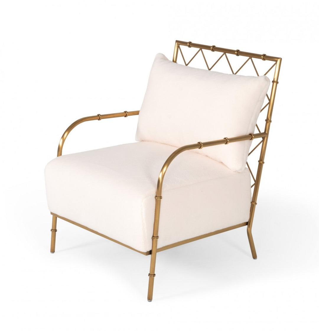 Stylish White and Gold Velvet A Frame Accent Chair