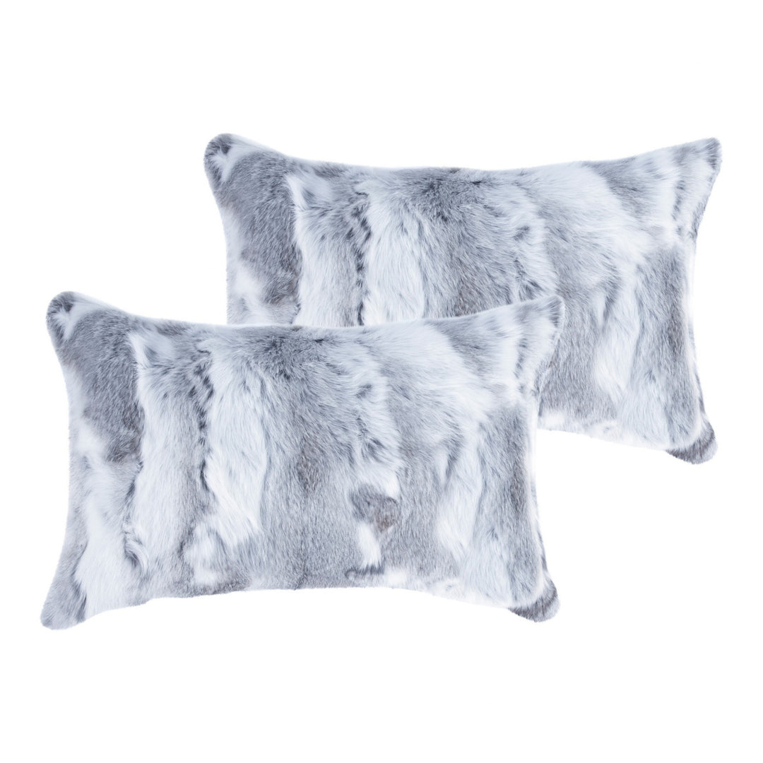 Set Of Two 12" X 20" Grey Rabbit Natural Fur Throw Pillows