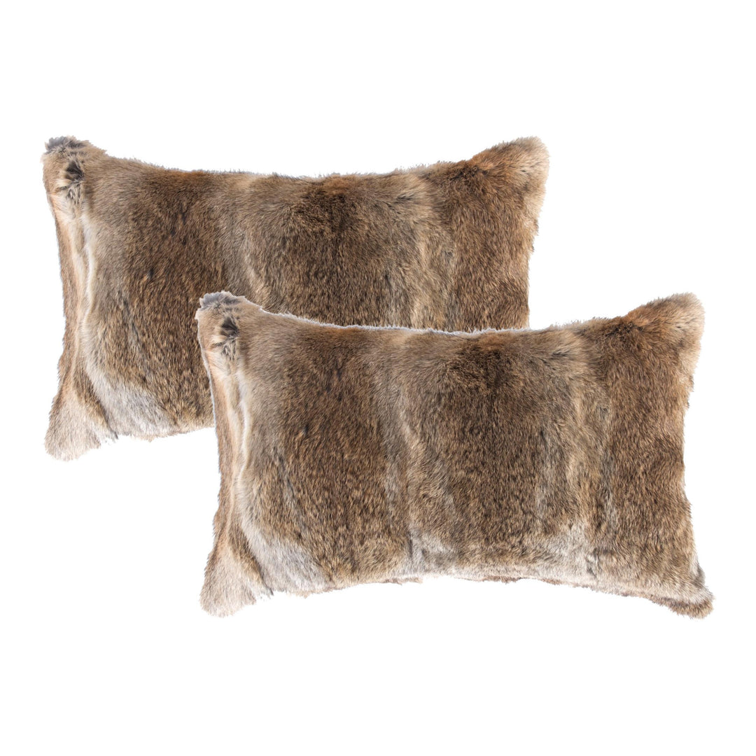 Set Of Two 12" X 20" Brown Rabbit Natural Fur Animal Print Throw Pillows