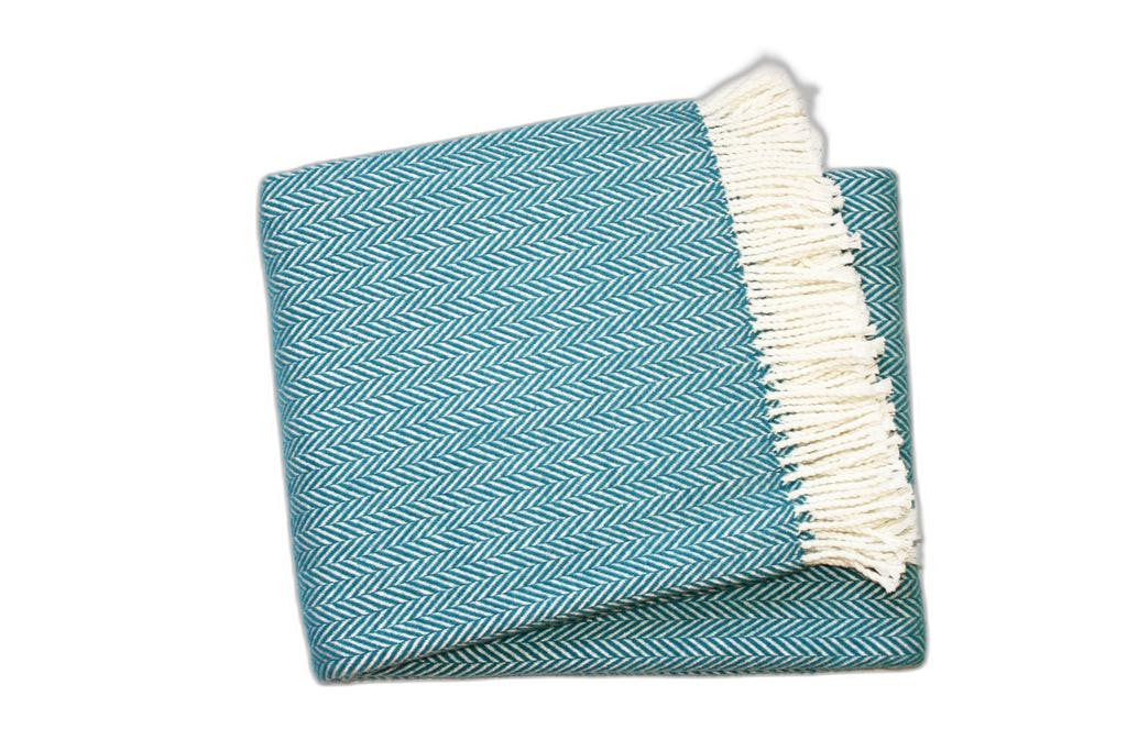 Teal Blue and White Dreamy Soft Herringbone Throw Blanket