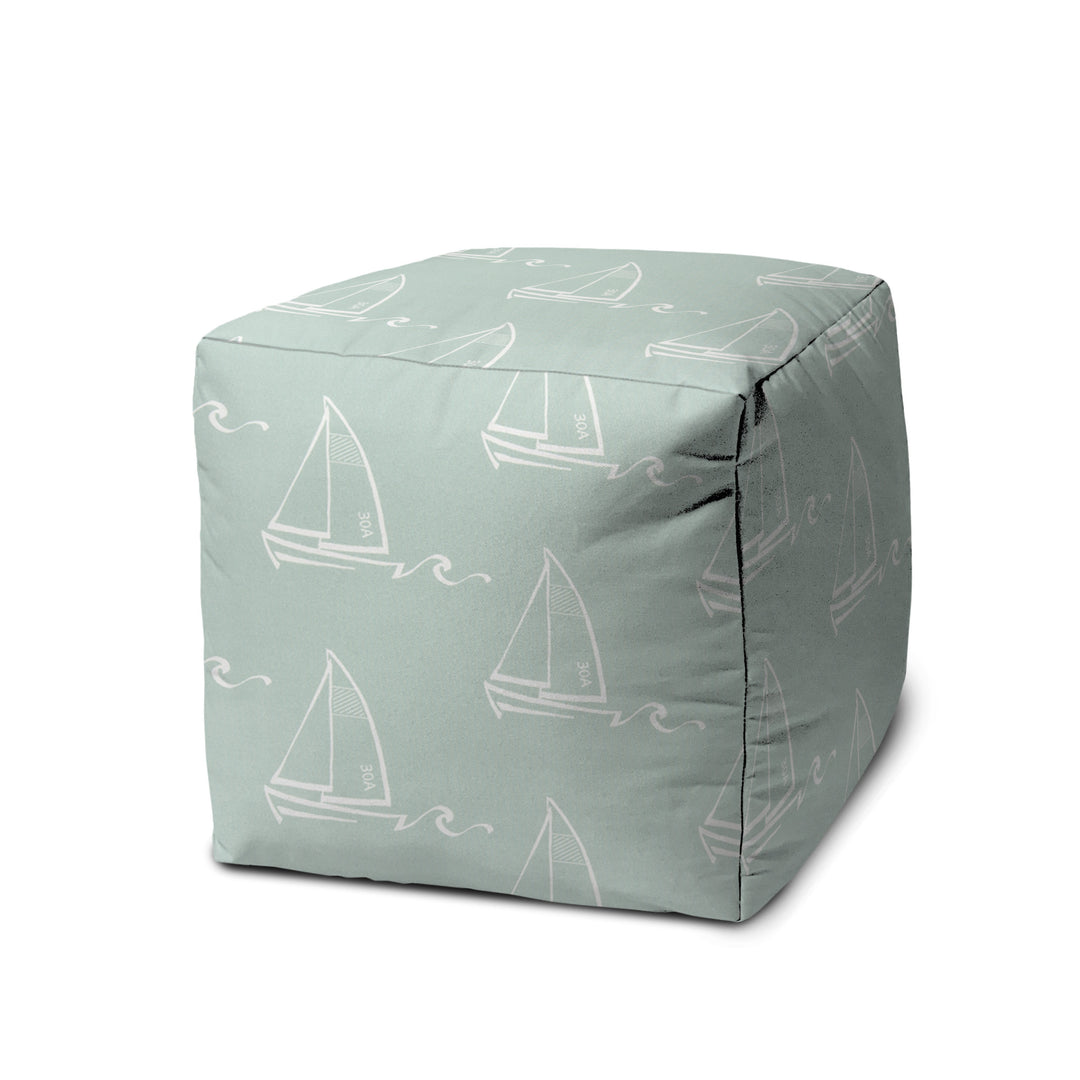 17" Green Polyester Cube Indoor Outdoor Pouf Ottoman