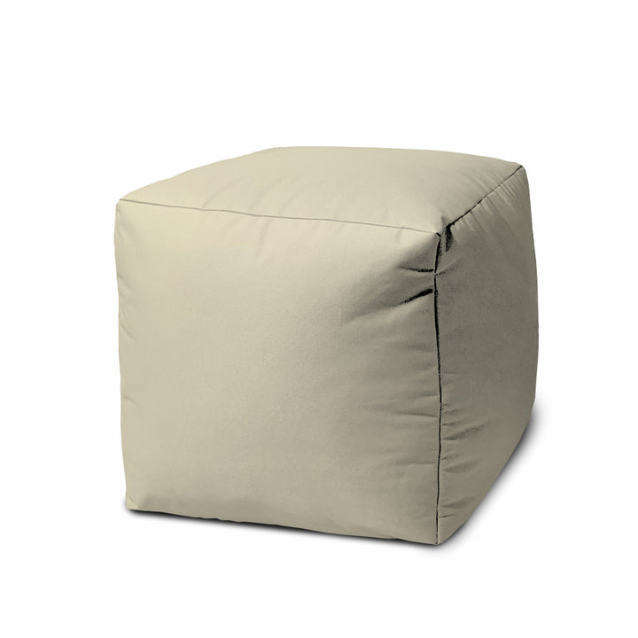 17" Cool Neutral Ivory Solid Color Indoor Outdoor Pouf Cover