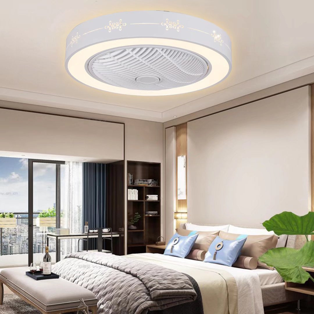 White Modern Flush LED Ceiling Fan and Light