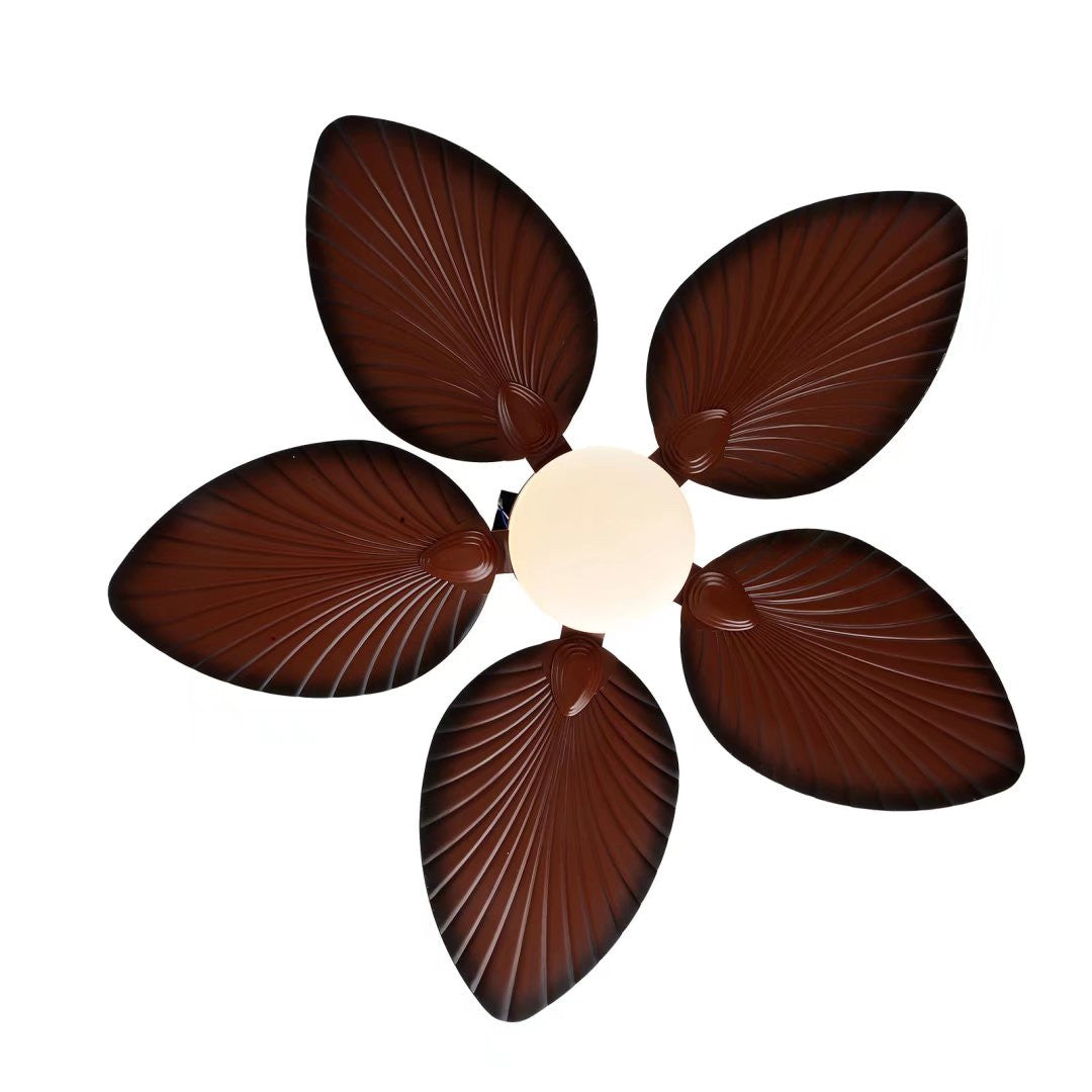 Brown Tropical Palm Metal Ceiling Lamp And Fan