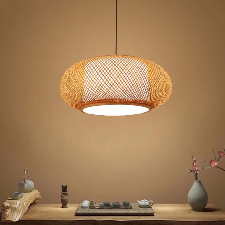 Natural Bamboo Rattan Oval Open Weave Hanging Ceiling Light