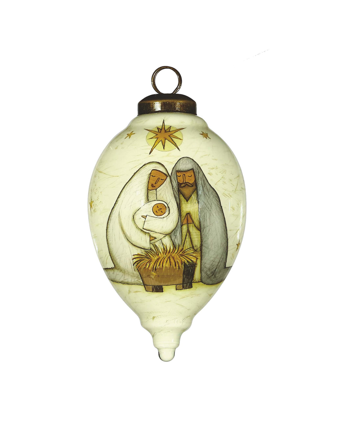 Nativity Holy Family Hand Painted Mouth Blown Glass Ornament