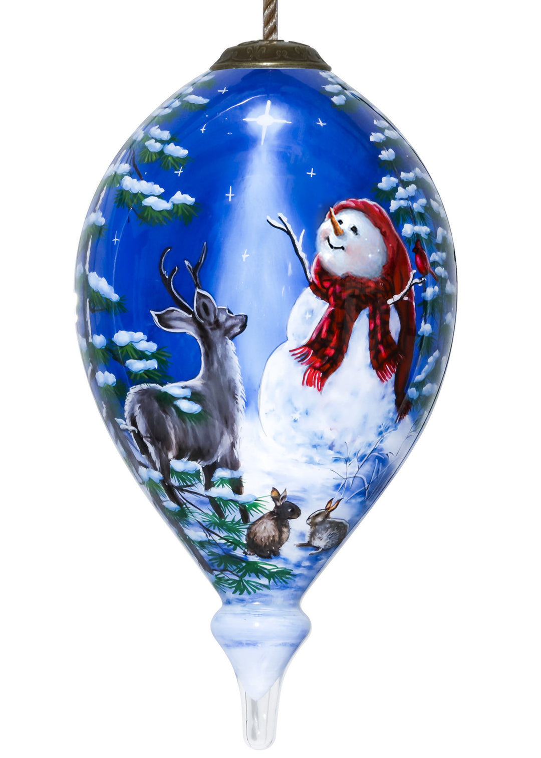 Starry Heaven and Snowman Hand Painted Mouth Blown Glass Ornament