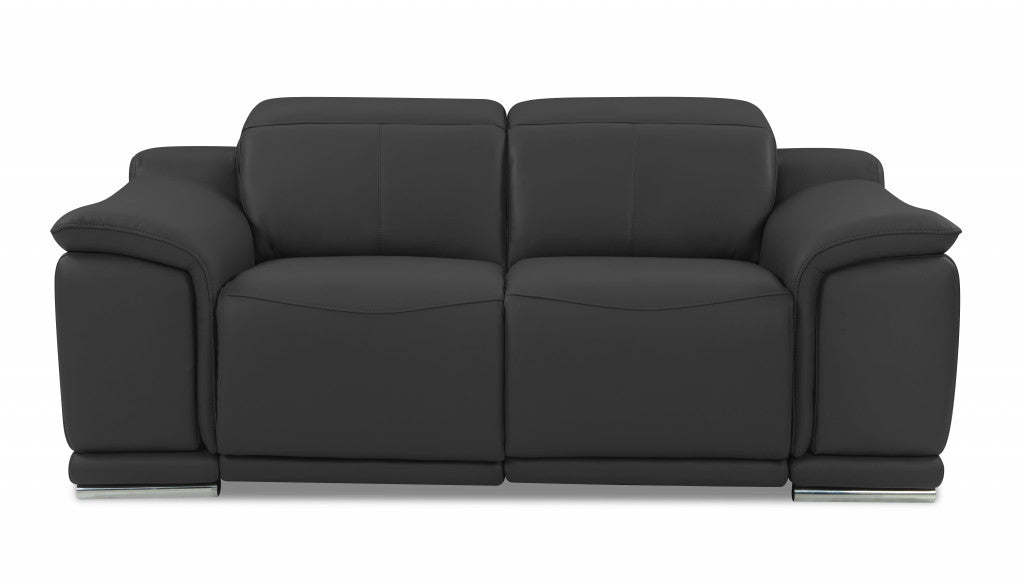 72" Dark Gray Italian Leather Reclining Love Seat With Storage