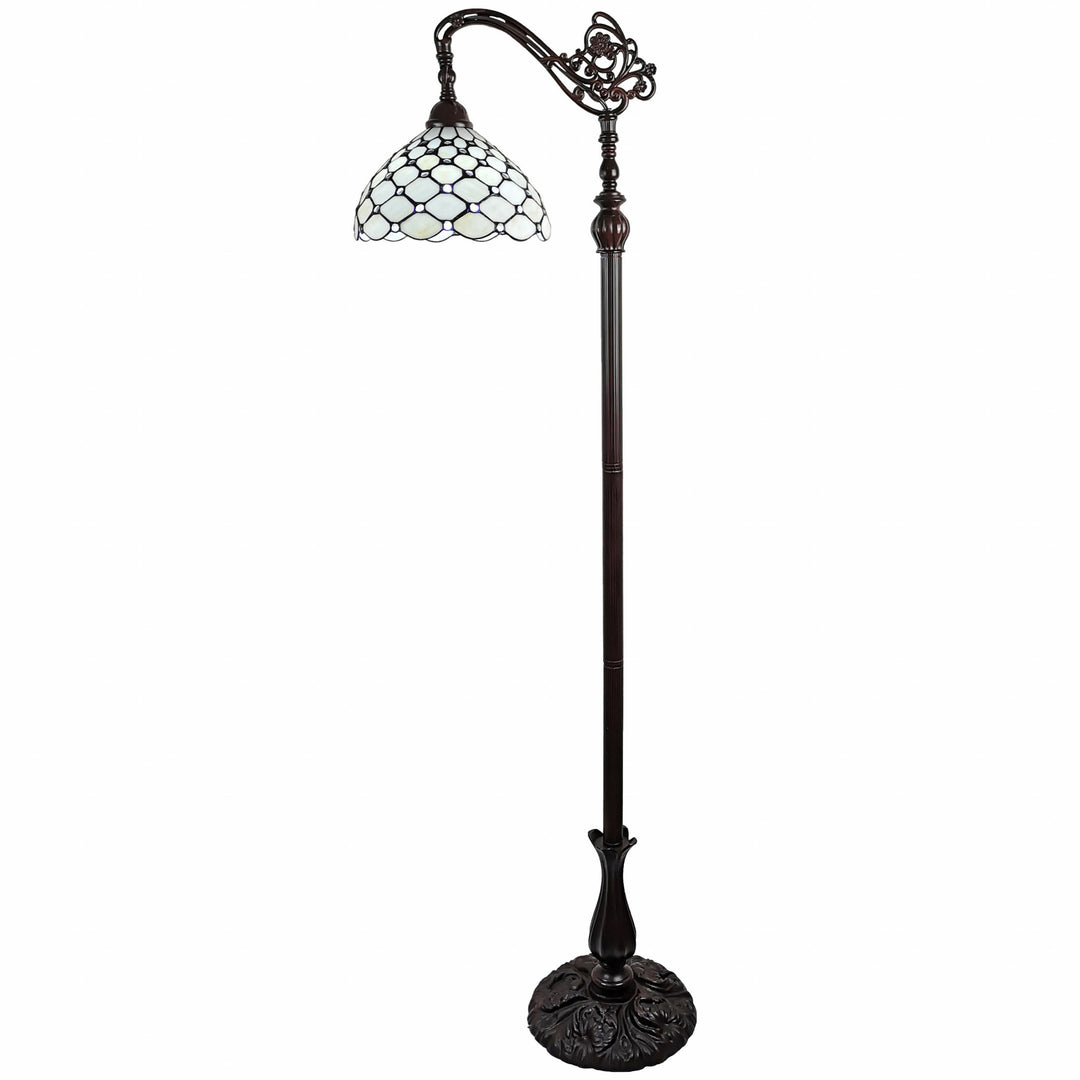 62" Brown Traditional Shaped Floor Lamp With White Stained Glass Bowl Shade