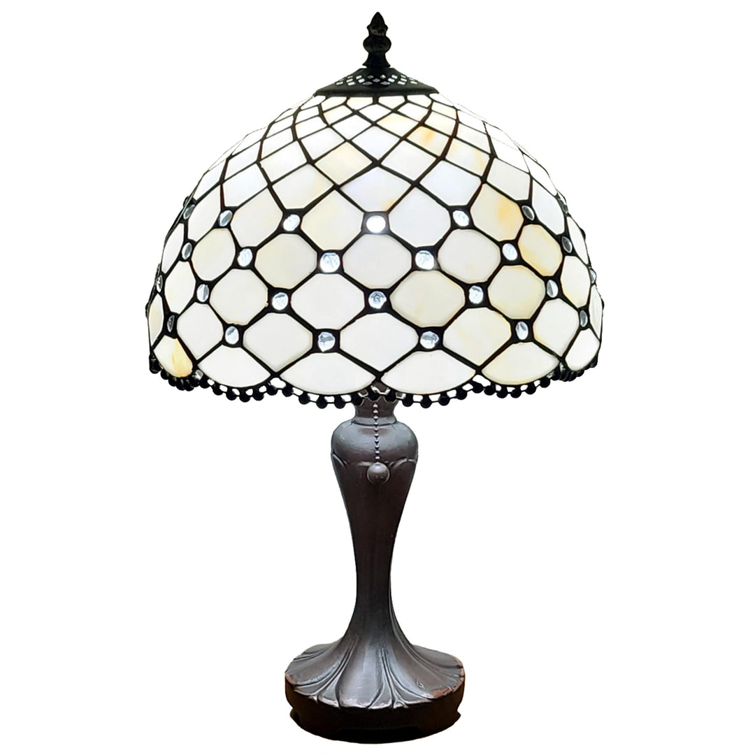 19" Tiffany Style Jeweled Glass Shade Table Lamp