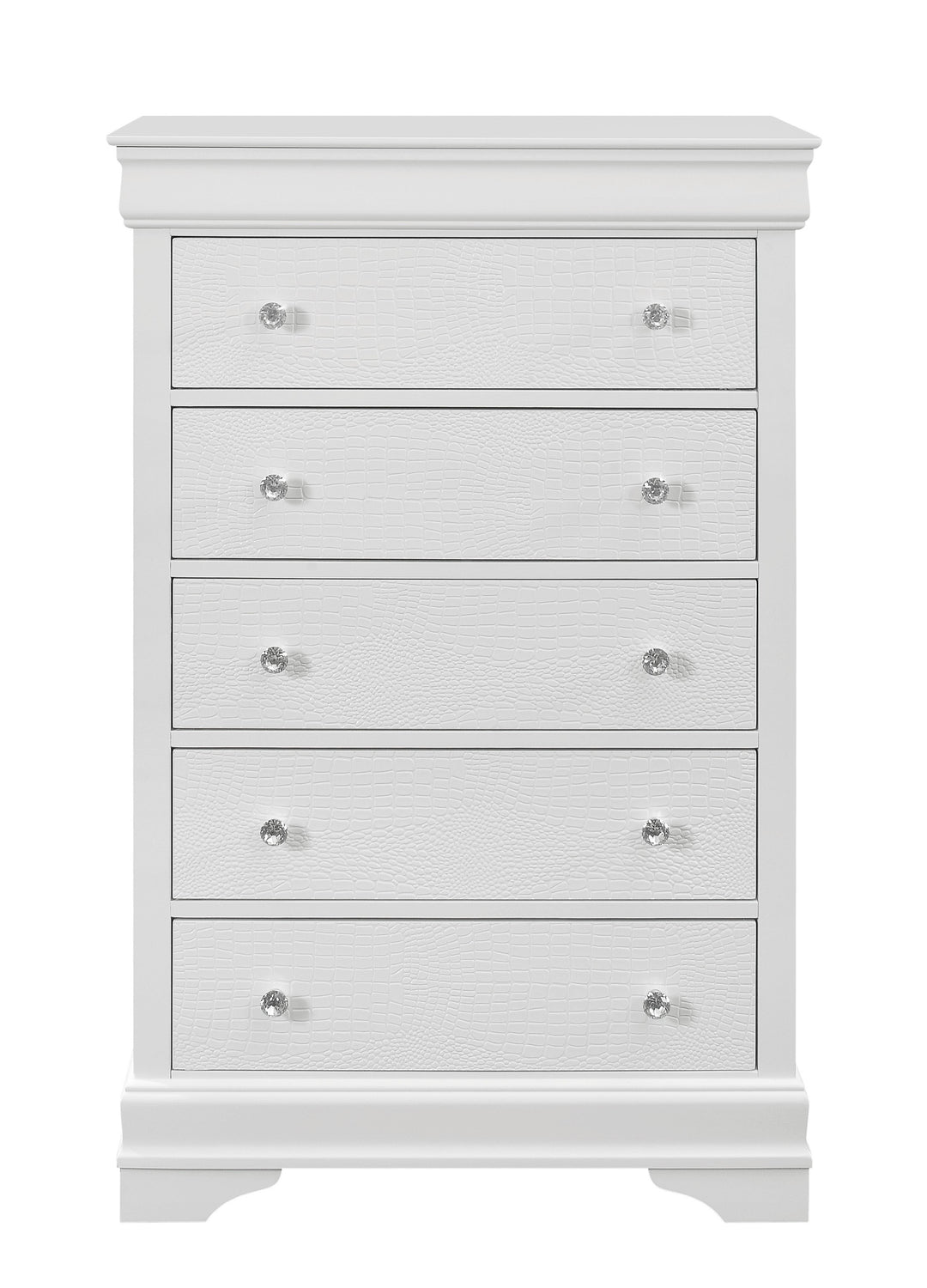 31" Metallic White Solid Wood Five Drawer Standard Chest