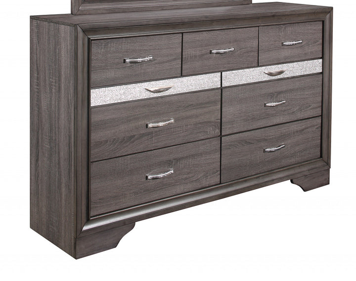 62" Grey Solid Wood Nine Drawer Double Dresser