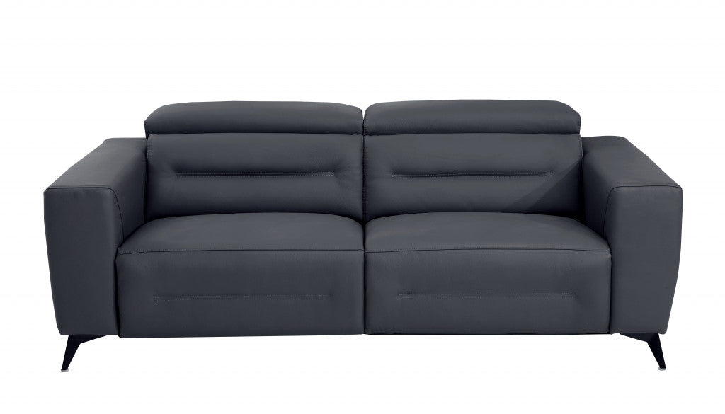 83" Dark Gray Italian Leather and Black Reclining Sofa