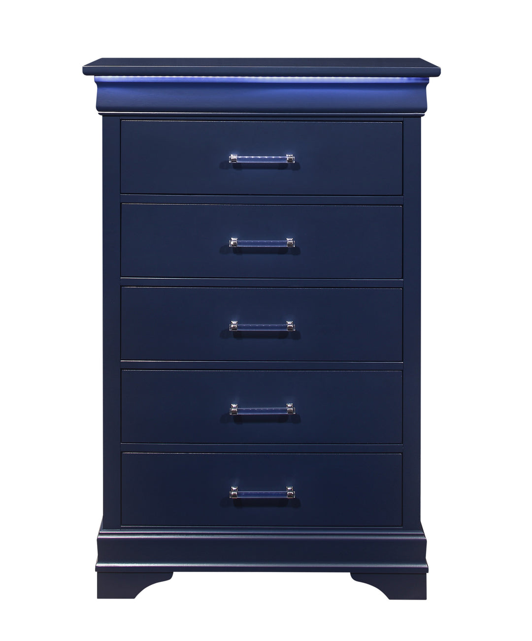 16" Blue Solid Wood Five Drawer Chest with LED Lighting